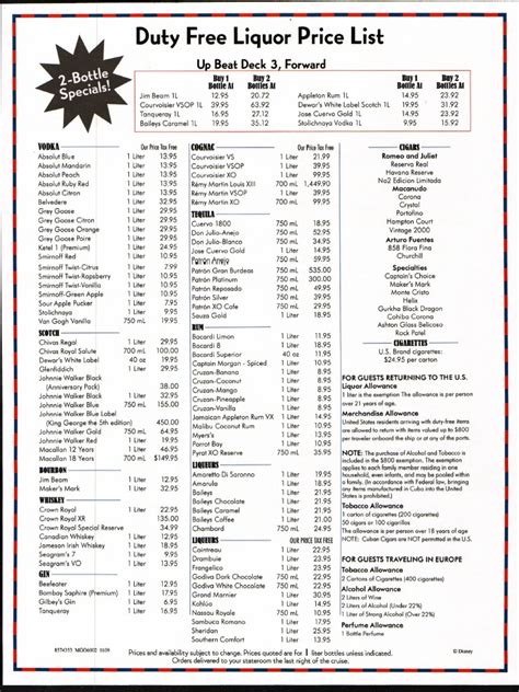 duty free whisky price list.